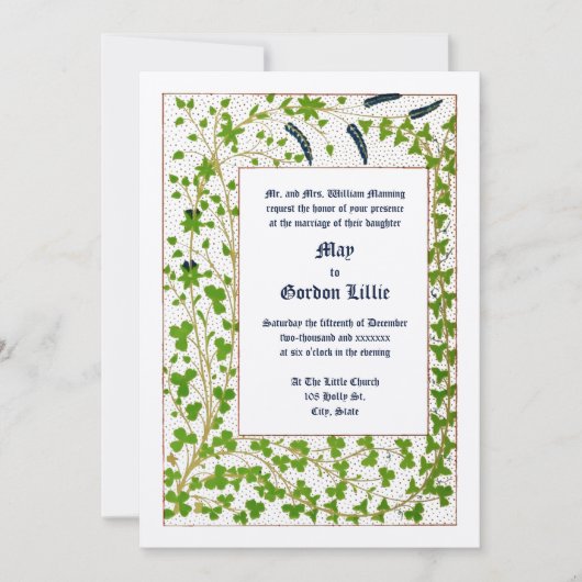 1845ビクトリアン年つる植物&クローバー結婚リーフ 招待状 (正面)