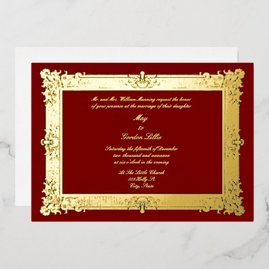 1845年ビクトリアンバロック・ロココスタイル枠 箔招待状 (正面/裏面)