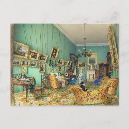 1847年のリビングルームの内部 ポストカード (正面)