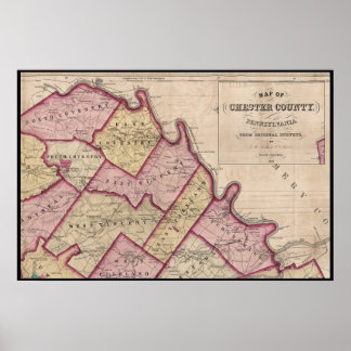 1847 Chester County PAマップSchuylkill River ポスター