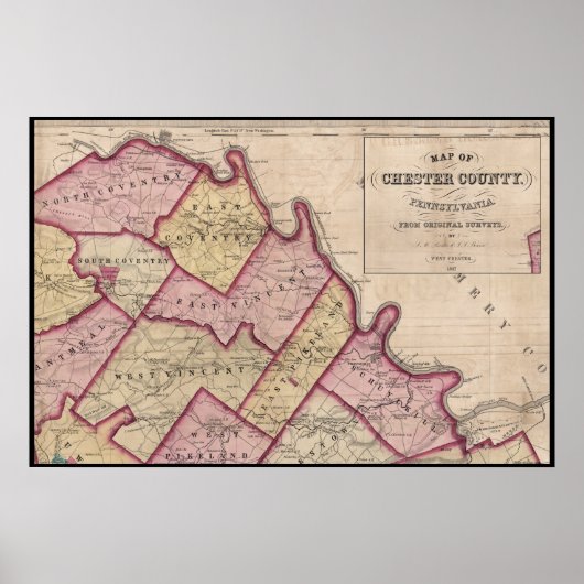 1847 Chester County PAマップSchuylkill River ポスター (正面)