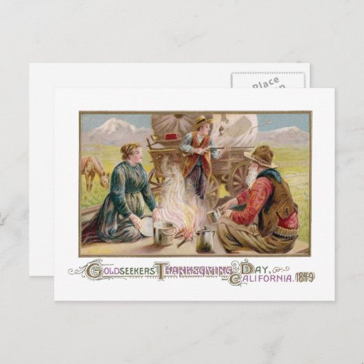 1849年のカリフォルニアの金ゴールドPannersのための感謝祭 シーズンポストカード (正面/裏面)