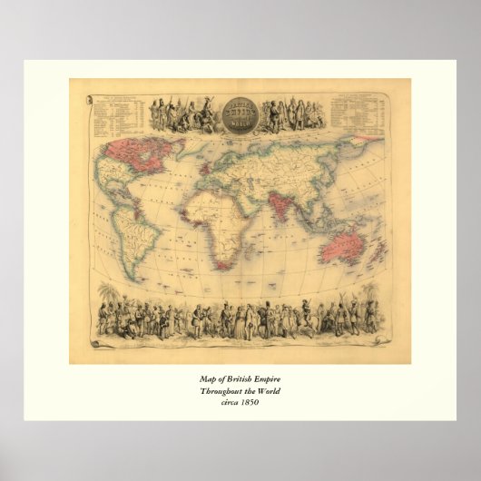 1850年のイギリス帝国全世界地図 ポスター (正面)