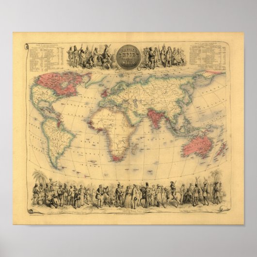1850年のイギリス帝国全世界地図 ポスター (正面)