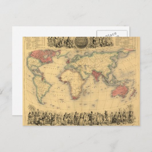1850年の全世界の英国帝国の地図 ポストカード (正面/裏面)