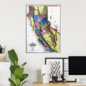 1851年カリフォルニアの地図 ポスター (ホームオフィス)