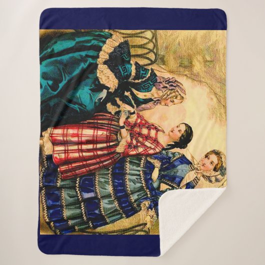 1852フランスのファッションプレートプリント シェルパブランケット (正面)