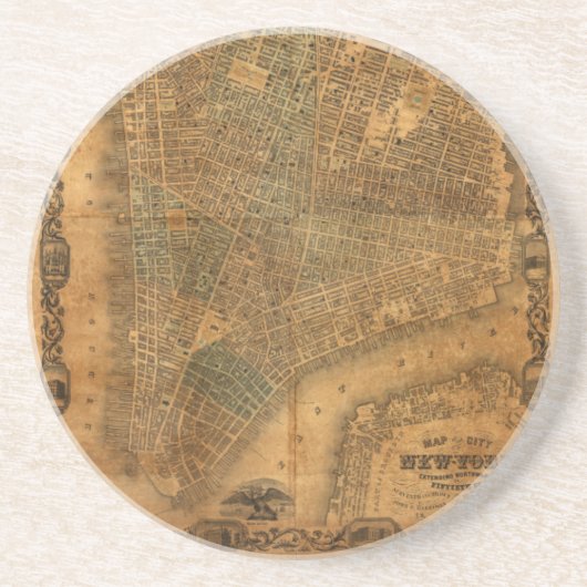 1852年にニューヨークシティの古い地図 コースター (正面)