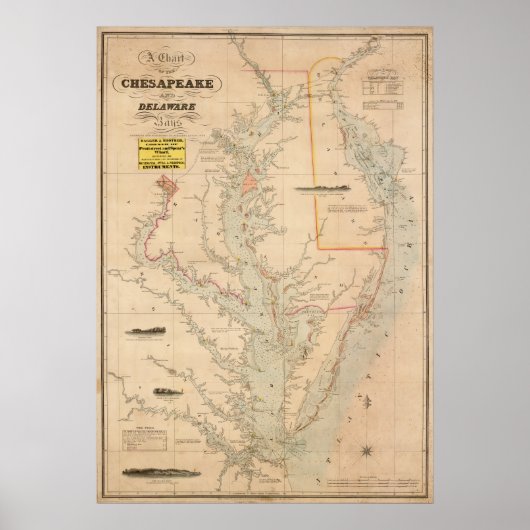 1852 Chart of Chesapeake and Delaware Bays ポスター (正面)