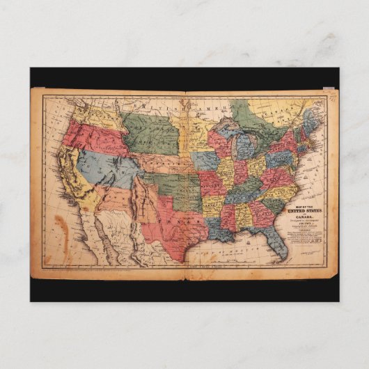 1853年のアメリカ合衆国地図 ポストカード (正面)