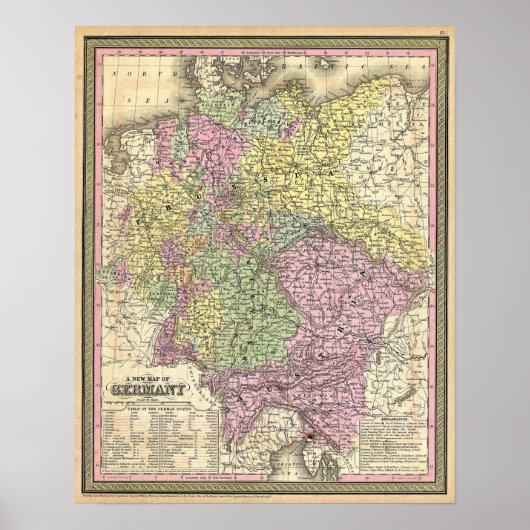 1853年のドイツのヴィンテージ地図 ポスター (正面)