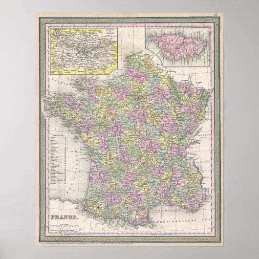 1853年 フランスのヴィンテージ地図 ポスター (正面)