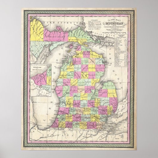 1853年 ミシガン州ヴィンテージ地図 ポスター (正面)