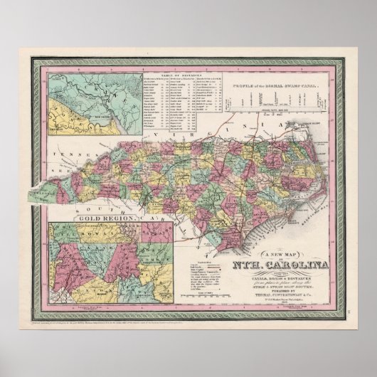 1853 North Carolina，地図，ヴィンテージ ポスター (正面)