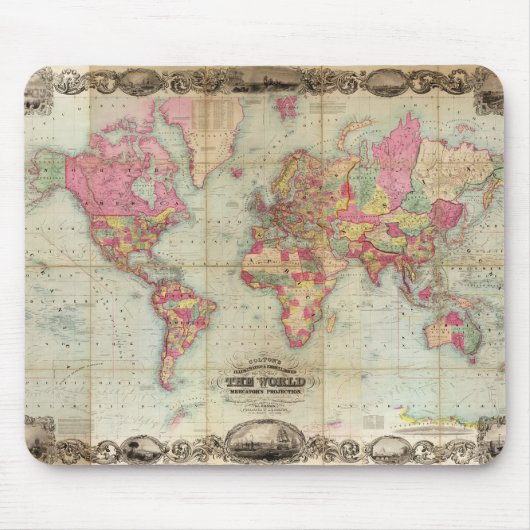 1854年頃ジョンColton著旧式な世界地図、 マウスパッド (正面)