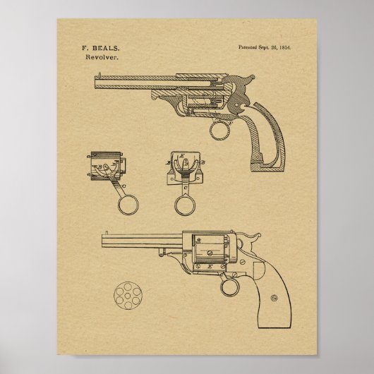 1854 Gun Revolver Patent Art Drawing Print ポスター (正面)