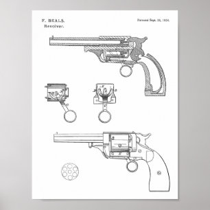 1854 Gun Revolver Patent Art Drawing Print ポスター