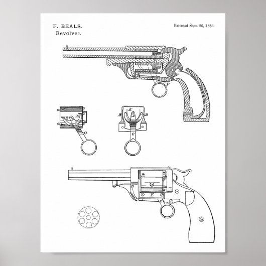 1854 Gun Revolver Patent Art Drawing Print ポスター (正面)