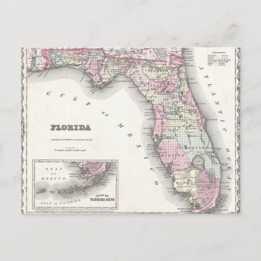 1855フロリダのコルトンの地図 ポストカード (正面)