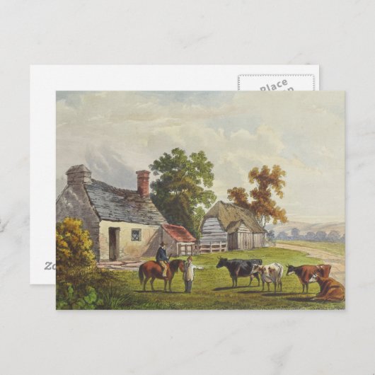 1855ヴィンテージファームウォーター色はがき ポストカード (正面/裏面)