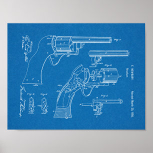 1855 Gun Revolver Patent Art Drawing Print ポスター