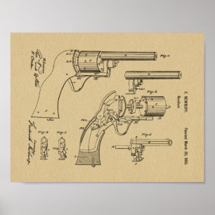 1855 Gun Revolver Patent Art Drawing Print ポスター