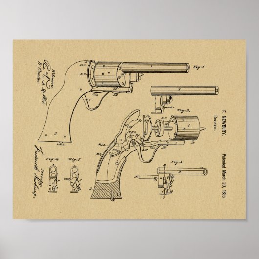 1855 Gun Revolver Patent Art Drawing Print ポスター (正面)