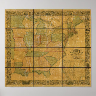 1856アンティーク鉄道地図と州統一された ポスター