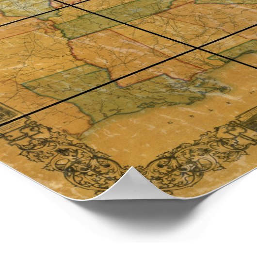 1856アンティーク鉄道地図と州統一された ポスター (角)