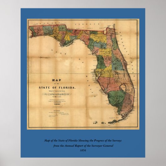 1856コロンバス・ドリューによるフロリダ州の地図 ポスター (正面)