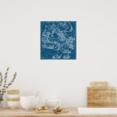 1856年のアンティーク星は動物を星として地図 ポスター (キッチン)