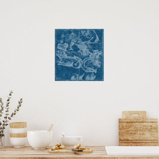 1856年のアンティーク星は動物を星として地図 ポスター (キッチン)