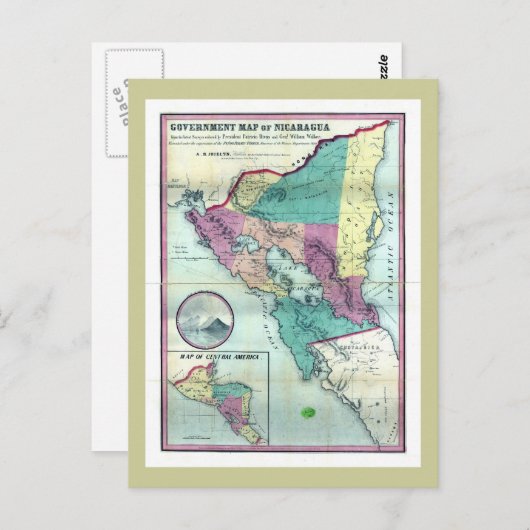 1856年ジョセリンによるニカラグアの政府地図 ポストカード (正面/裏面)
