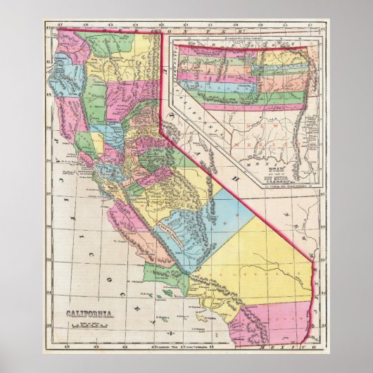 1856年 ヴィンテージカリフォルニア地図 ポスター (正面)