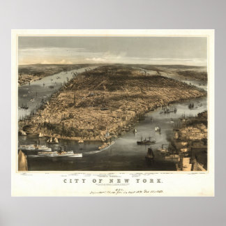 1856 New York City NY Bird's eye viewパノラママップ ポスター