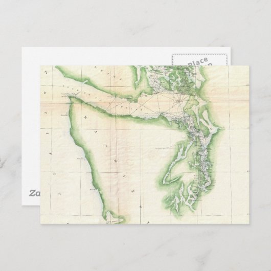 1857年のワシントン州沿岸のヴィンテージマップ ポストカード (正面/裏面)