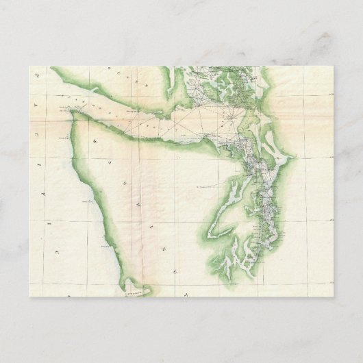 1857年のワシントン州沿岸のヴィンテージマップ ポストカード (正面)