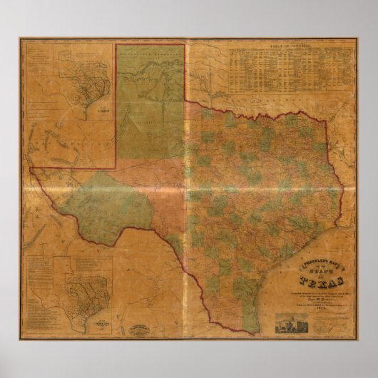 1857年テキサス州の地図 ポスター (正面)