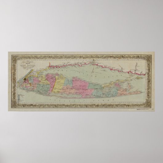 1857年ニューヨーク・ロングアイランドの地図 ポスター (正面)