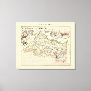 1858フランスPoのブッシュデュローヌ県の地図 キャンバスプリント