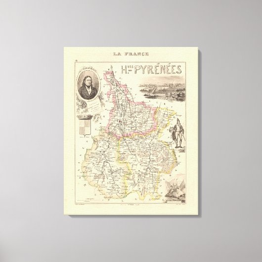 1858フランスPosオート・ピレネー省の地図 キャンバスプリント (正面)