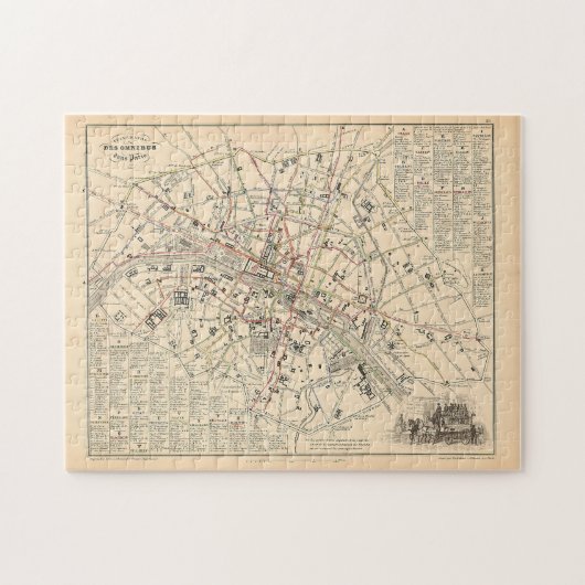 1858年の地図：オムニバスダンスパリフランスの旅程 ジグソーパズル (横)
