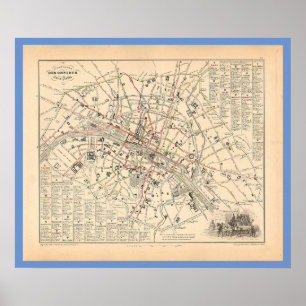 1858年の地図:オムニバスダンスパリフランスの旅程 ポスター