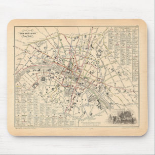 1858年の地図:オムニバスダンスパリフランスの旅程 マウスパッド