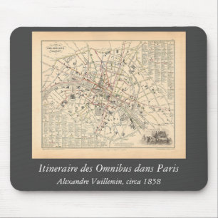 1858年の地図:オムニバスダンスパリフランスの旅程 マウスパッド