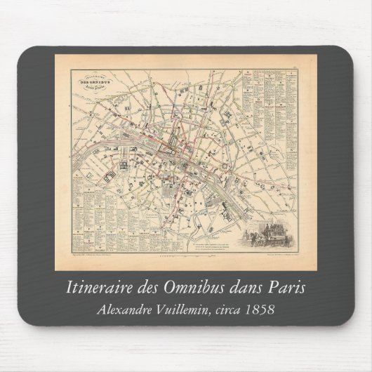 1858年の地図:オムニバスダンスパリフランスの旅程 マウスパッド (正面)