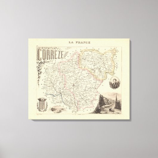 1858年フランスのコレゼ部地図ポスター キャンバスプリント (正面)