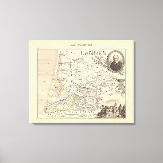 1858年フランスのランドス省地図ポスター キャンバスプリント (正面)