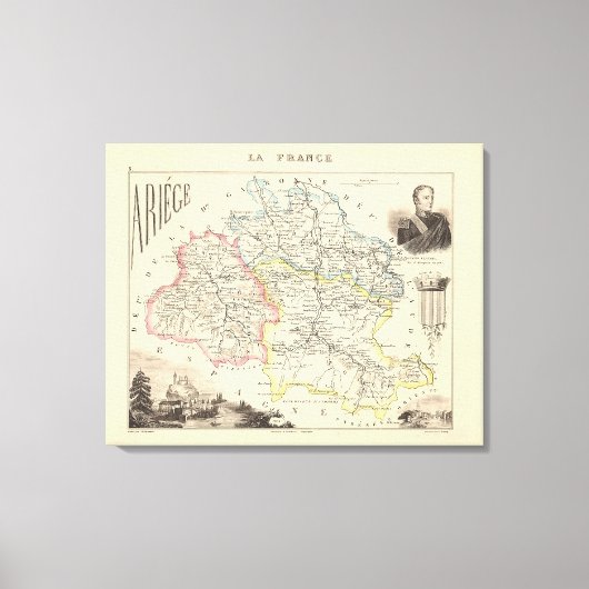 1858年フランスの有江省地図ポスター キャンバスプリント (正面)