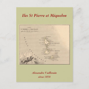 1858年フランス領サン・ピエール・ミクロン島地図 ポストカード